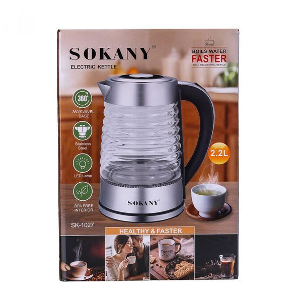 Електрочайник Sokany SK1027CST 2.2 літра скляний 2000 Вт з підсвічуванням 1896639305 фото