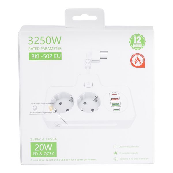 Мережевий фільтр на 2 євро розетки з 2 USB та 2 Type-C чорний HP-5-18 HP-5-18 фото