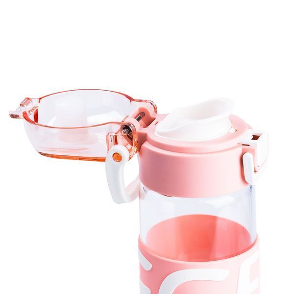 Пляшка для води 460 мл скляна з пластиковою кришкою Рожевий HP17299P 2148787746 фото