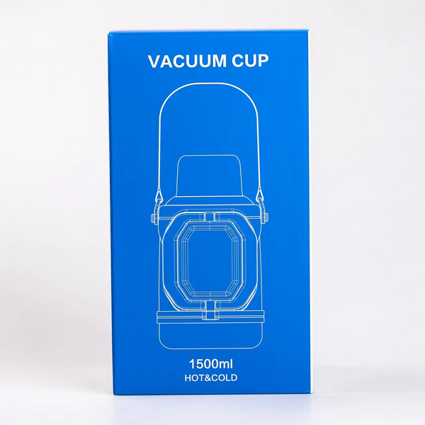 Термос Vacuum Cup 1.5 літра з ремінцем і складною ручкою темно-синій HP-14-21BL 2394098871 фото