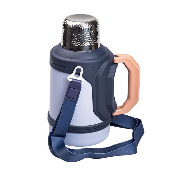 Термос Vacuum Cup 1.5 літра з ремінцем і складною ручкою темно-синій HP-14-21BL 2394098871 фото