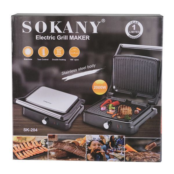Гриль контактний Sokany 2000 Вт з антипригарним покриттям SK204SS SK204SS фото